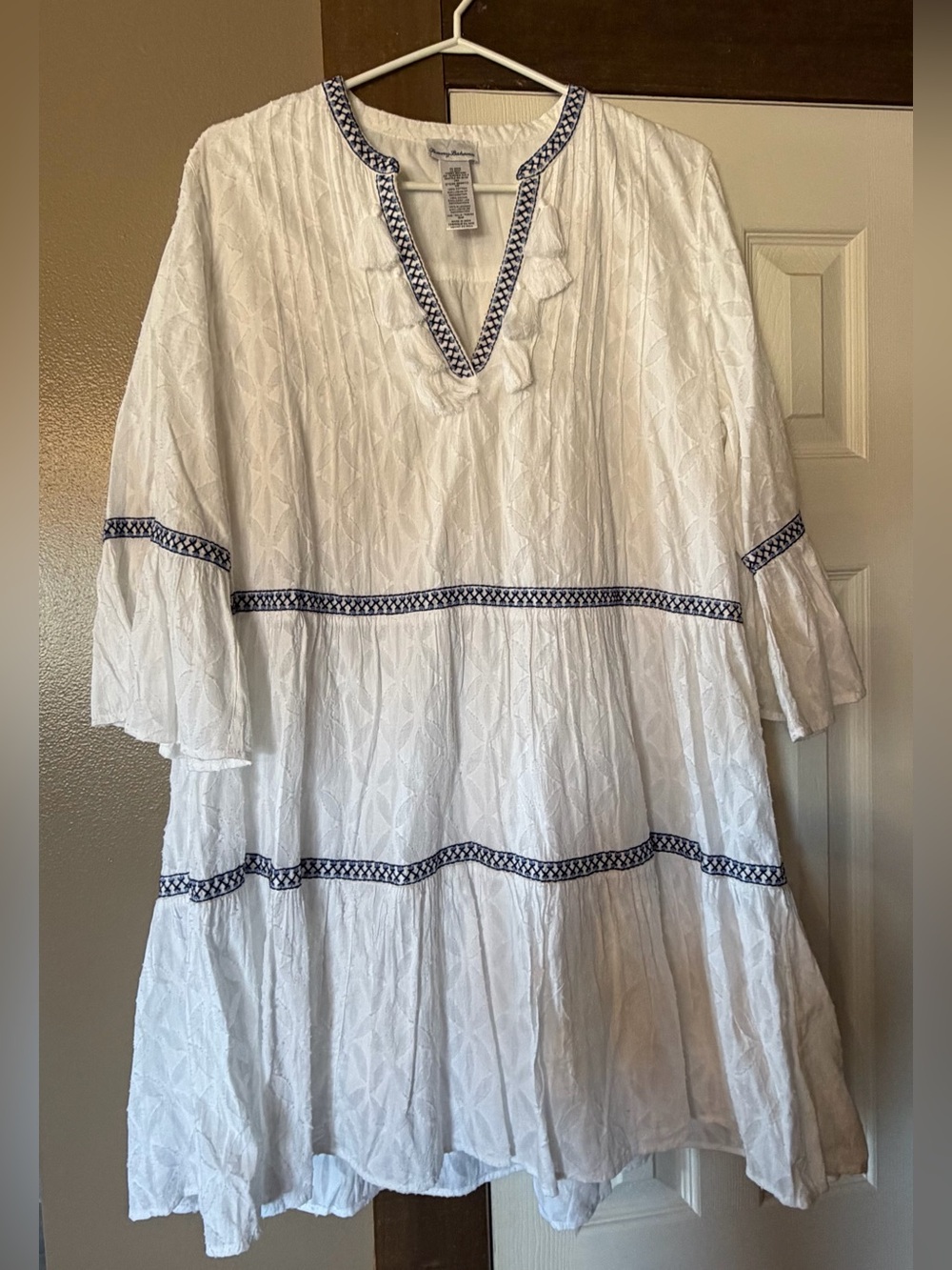 Tommy Bahama White Dress with Navy Embroidered Trim